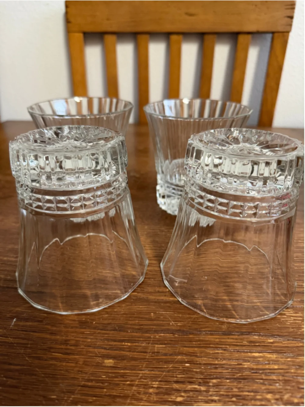Vintage Set of 4 Flared Rocks Whiskey Glasses Paneled Textured Barware Cocktail
